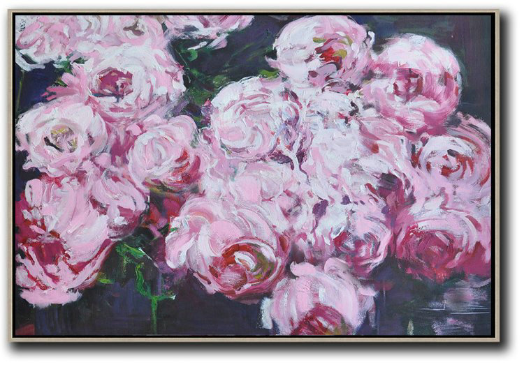 Horizontal Abstract Flower Painting Living Room Wall Art #ABH0A36 - Still Life Artists Wall Extra Large